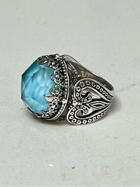 Konstantino Sterling Silver Turquoise Rock Crystal Doublet Ring